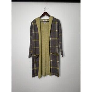 Oliver by Escio Plaid Hooded Open-Front Sweater Cardigan in Gray Plaid